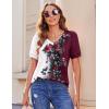 Zeagoo Women’s Puff Short Sleeve Boho Shirts Casual V Neck Floral Solid Summer Blouse Pleated Tunic Top(Bf183)