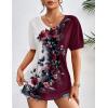 Zeagoo Women’s Puff Short Sleeve Boho Shirts Casual V Neck Floral Solid Summer Blouse Pleated Tunic Top(Bf183)