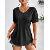 Zeagoo Women’s Puff Short Sleeve Boho Shirts Casual V Neck Floral Solid Summer Blouse Pleated Tunic Top(Black)