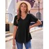 Zeagoo Women’s Puff Short Sleeve Boho Shirts Casual V Neck Floral Solid Summer Blouse Pleated Tunic Top(Black)