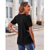 Zeagoo Women’s Puff Short Sleeve Boho Shirts Casual V Neck Floral Solid Summer Blouse Pleated Tunic Top(Black)
