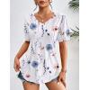 Zeagoo Women’s Puff Short Sleeve Boho Shirts Casual V Neck Floral Solid Summer Blouse Pleated Tunic Top(Dh6)