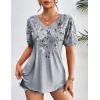 Zeagoo Women’s Puff Short Sleeve Boho Shirts Casual V Neck Floral Solid Summer Blouse Pleated Tunic Top(Dh62)