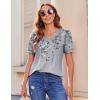 Zeagoo Women’s Puff Short Sleeve Boho Shirts Casual V Neck Floral Solid Summer Blouse Pleated Tunic Top(Dh62)