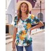 Zeagoo Women’s Puff Short Sleeve Boho Shirts Casual V Neck Floral Solid Summer Blouse Pleated Tunic Top(Dh637)