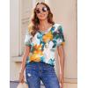 Zeagoo Women’s Puff Short Sleeve Boho Shirts Casual V Neck Floral Solid Summer Blouse Pleated Tunic Top(Dh637)
