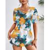 Zeagoo Women’s Puff Short Sleeve Boho Shirts Casual V Neck Floral Solid Summer Blouse Pleated Tunic Top(Dh637)