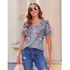Zeagoo Women’s Puff Short Sleeve Boho Shirts Casual V Neck Floral Solid Summer Blouse Pleated Tunic Top(Floral Grey Hf36)