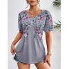 Zeagoo Women’s Puff Short Sleeve Boho Shirts Casual V Neck Floral Solid Summer Blouse Pleated Tunic Top(Floral Grey Hf36)