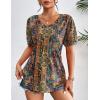 Zeagoo Women’s Puff Short Sleeve Boho Shirts Casual V Neck Floral Solid Summer Blouse Pleated Tunic Top(Multi Floral Mz721)