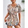 Zeagoo Women’s Puff Short Sleeve Boho Shirts Casual V Neck Floral Solid Summer Blouse Pleated Tunic Top(Mz453)