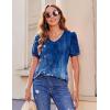Zeagoo Women’s Puff Short Sleeve Boho Shirts Casual V Neck Floral Solid Summer Blouse Pleated Tunic Top(Mz712)
