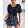 Zeagoo Women’s Puff Short Sleeve Boho Shirts Casual V Neck Floral Solid Summer Blouse Pleated Tunic Top(Mz791)