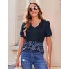 Zeagoo Women’s Puff Short Sleeve Boho Shirts Casual V Neck Floral Solid Summer Blouse Pleated Tunic Top(Mz791)