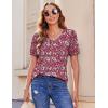 Zeagoo Women’s Puff Short Sleeve Boho Shirts Casual V Neck Floral Solid Summer Blouse Pleated Tunic Top(Pa114)