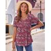 Zeagoo Women’s Puff Short Sleeve Boho Shirts Casual V Neck Floral Solid Summer Blouse Pleated Tunic Top(Pa114)