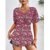 Zeagoo Women’s Puff Short Sleeve Boho Shirts Casual V Neck Floral Solid Summer Blouse Pleated Tunic Top(Pa114)