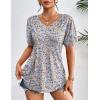 Zeagoo Women’s Puff Short Sleeve Boho Shirts Casual V Neck Floral Solid Summer Blouse Pleated Tunic Top(Pa115)