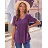 Zeagoo Women’s Puff Short Sleeve Boho Shirts Casual V Neck Floral Solid Summer Blouse Pleated Tunic Top(Purple)