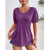 Zeagoo Women’s Puff Short Sleeve Boho Shirts Casual V Neck Floral Solid Summer Blouse Pleated Tunic Top(Purple)