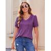 Zeagoo Women’s Puff Short Sleeve Boho Shirts Casual V Neck Floral Solid Summer Blouse Pleated Tunic Top(Purple)