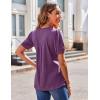 Zeagoo Women’s Puff Short Sleeve Boho Shirts Casual V Neck Floral Solid Summer Blouse Pleated Tunic Top(Purple)