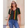 Zeagoo Women’s Puff Short Sleeve Boho Shirts Casual V Neck Floral Solid Summer Blouse Pleated Tunic Top(Stripe Tz275)