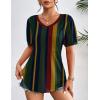 Zeagoo Women’s Puff Short Sleeve Boho Shirts Casual V Neck Floral Solid Summer Blouse Pleated Tunic Top(Stripe Tz275)
