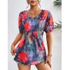 Zeagoo Women’s Puff Short Sleeve Boho Shirts Casual V Neck Floral Solid Summer Blouse Pleated Tunic Top(Wf19)