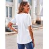 Zeagoo Women’s Puff Short Sleeve Boho Shirts Casual V Neck Floral Solid Summer Blouse Pleated Tunic Top(White)