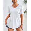 Zeagoo Women’s Puff Short Sleeve Boho Shirts Casual V Neck Floral Solid Summer Blouse Pleated Tunic Top(White)