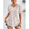 Zeagoo Women’s Puff Short Sleeve Boho Shirts Casual V Neck Floral Solid Summer Blouse Pleated Tunic Top(Xh178)
