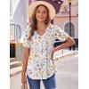 Zeagoo Women’s Puff Short Sleeve Boho Shirts Casual V Neck Floral Solid Summer Blouse Pleated Tunic Top(Xh403)