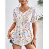 Zeagoo Women’s Puff Short Sleeve Boho Shirts Casual V Neck Floral Solid Summer Blouse Pleated Tunic Top(Xh403)