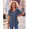 Zeagoo Women’s Puff Short Sleeve Boho Shirts Casual V Neck Floral Solid Summer Blouse Pleated Tunic Top(Xh44)