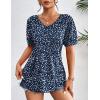 Zeagoo Women’s Puff Short Sleeve Boho Shirts Casual V Neck Floral Solid Summer Blouse Pleated Tunic Top(Xh44)