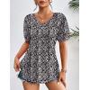 Zeagoo Women’s Puff Short Sleeve Boho Shirts Casual V Neck Floral Solid Summer Blouse Pleated Tunic Top(Xh5)