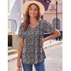 Zeagoo Women’s Puff Short Sleeve Boho Shirts Casual V Neck Floral Solid Summer Blouse Pleated Tunic Top(Xh5)