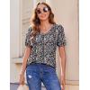 Zeagoo Women’s Puff Short Sleeve Boho Shirts Casual V Neck Floral Solid Summer Blouse Pleated Tunic Top(Xh5)