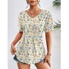 Zeagoo Women’s Puff Short Sleeve Boho Shirts Casual V Neck Floral Solid Summer Blouse Pleated Tunic Top(Xh51)