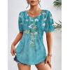 Zeagoo Women’s Puff Short Sleeve Boho Shirts Casual V Neck Floral Solid Summer Blouse Pleated Tunic Top(Zw89)