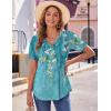 Zeagoo Women’s Puff Short Sleeve Boho Shirts Casual V Neck Floral Solid Summer Blouse Pleated Tunic Top(Zw89)