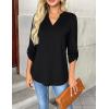 Zeagoo Womens Roll Up Long Sleeve Tops V Neck Shirts Dressy Casual Work Blouses S-2XL(Black)