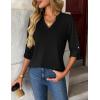 Zeagoo Womens Roll Up Long Sleeve Tops V Neck Shirts Dressy Casual Work Blouses S-2XL(Black)