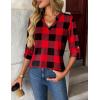 Zeagoo Womens Roll Up Long Sleeve Tops V Neck Shirts Dressy Casual Work Blouses S-2XL(Gw18)