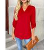 Zeagoo Womens Roll Up Long Sleeve Tops V Neck Shirts Dressy Casual Work Blouses S-2XL(Red)