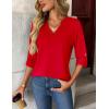 Zeagoo Womens Roll Up Long Sleeve Tops V Neck Shirts Dressy Casual Work Blouses S-2XL(Red)