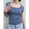 Zeagoo Women’s Short Sleeve T Shirts Casual Summer Basic Scoop Neck Slim Fit Rib Knit Business Work Tee Tops(Blue)