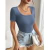 Zeagoo Women’s Short Sleeve T Shirts Casual Summer Basic Scoop Neck Slim Fit Rib Knit Business Work Tee Tops(Blue)