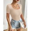 Zeagoo Women’s Short Sleeve T Shirts Casual Summer Basic Scoop Neck Slim Fit Rib Knit Business Work Tee Tops(Light Coffee)